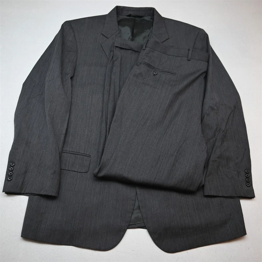 Jos A Bank 46R 38x30 Gray Herringbone 100% Wool Mens Jacket Pants Suit